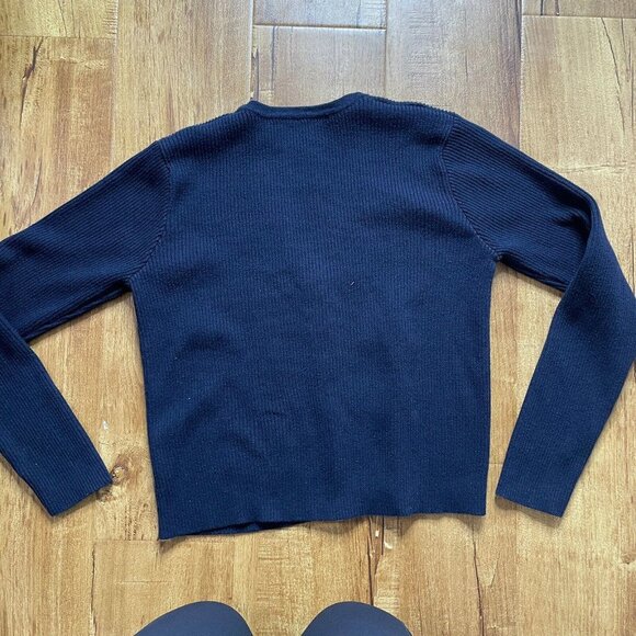 Brandy Melville Navy V Neck‎ buttoned Ribbed Cotton Top O/S - Picture 4 of 6